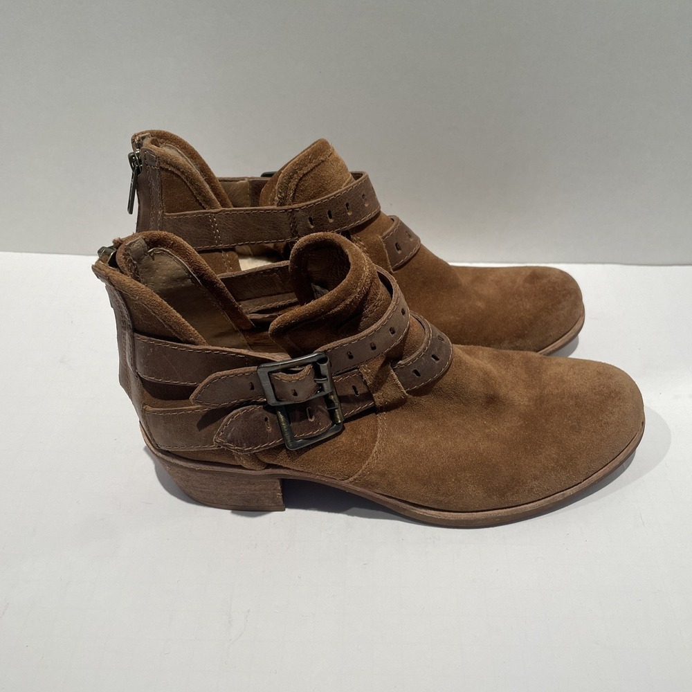UGG Chestnut Suede Cutout Buckle Ankle Boots Brown Leather Straps Women 7 - Picture 4 of 8